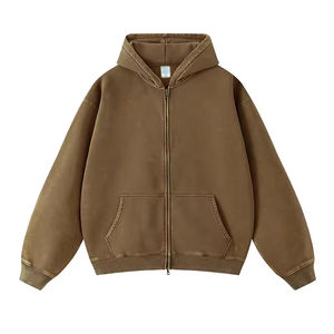 Sudadera con capucha de algodón 100% al por mayor Jersey holgado de aspecto desgastado y lavado 100% algodón con logotipo sudaderas con cremallera personalizadas - Product Image 3