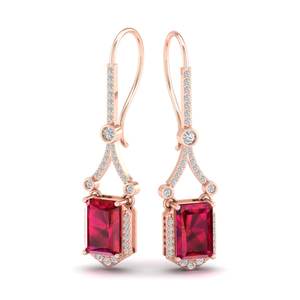 Boucles d'oreilles pendantes REYES en argent sterling 925 avec moissanite, design élégant, pierre précieuse rubis taille radiant, accessoires de mariage, bijoux - Product Image 1