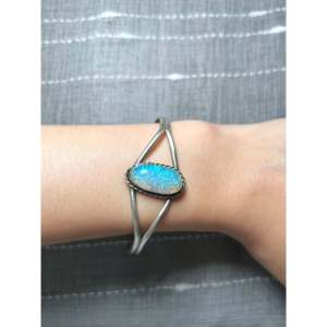 Navajo Handcrafted <b>Opal</b> & Sterling Silver Cuff <b>Bracelet</b> Fashionable Man-Made Accessory - Product Image 5