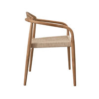 Fauteuil moderne en teck massif écologique avec assise en corde, chaise de salle à manger d'extérieur pour appartement, villa, patio, bistrot, mobilier de maison
