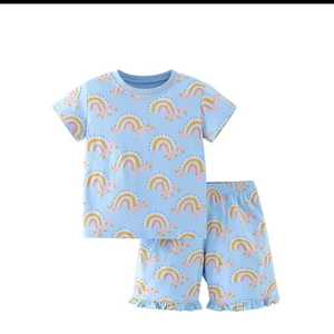 Juego de 2 piezas para niñas, tela de punto con estampado de fresa bonita de verano - Product Image 3