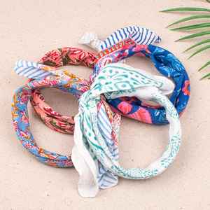 Ensemble de 4 bandanas en coton faits à la main, style bohème, doux, légers, écharpe d'été unisexe, foulard de plage indien - Product Image 6