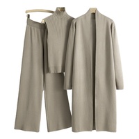 Ensemble de survêtement décontracté 3 pièces pour femme, printemps-automne, en molleton tricoté, style vintage, polyester/coton