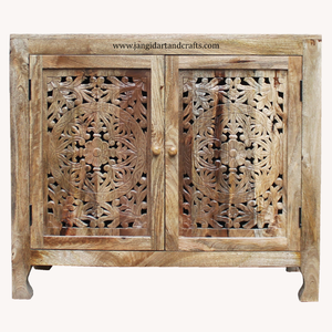 Mueble de madera maciza tallada a mano, mueble con Mango de acabado Natural, estilo escandinavo, cofre de madera con dos puertas - Product Image 5