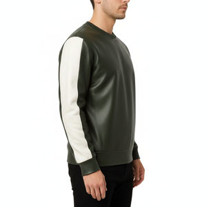 เสื้อสเวตเชิ้ตหนังแกะทำมือสำหรับผู้ชาย สีเขียว ลายทางสีขาว - Product Image 2