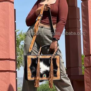 Bolso de mano con flecos de piel de vaca occidental, bolso tallado a mano elegante, superventas, para mujer, multiusos - Product Image 3