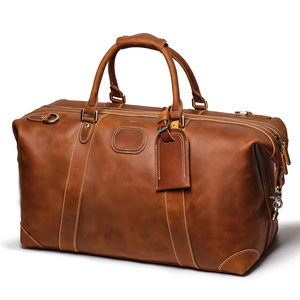 Sac de voyage en cuir pour week-end avec fermeture à glissière, imperméable, pliable, grande capacité, intérieur en cuir marron - Product Image 1