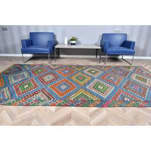 พรมวินเทจขนาดใหญ่ 5.3x10.6 ฟุต พรมตุรกี พรมขนสัตว์ลายสัตว์สีน้ำเงินส้ม - Product Image 3