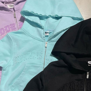 Sudadera con capucha recortada de ajuste regular personalizada con apliques bordados desgastados de invierno sólido de algodón de lujo de peso pesado Unisex - Product Image 2