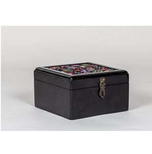 Floral black <b>decorative</b> wooden <b>storage</b> <b>box</b> jewelry organizer customized wholesale for home kitchen office <b>storage</b> organization - Product Image 1