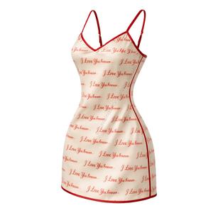 Camisón Personalizado Samavia para Mujer, Satén Rojo, con Estampado 'I Love You Forever' en Toda la Superficie, Tirantes Finos, para Otoño - Product Image 3