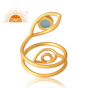 Nouveau design élégant en argent sterling plaqué or 18 carats naturel aqua calcédoine pierre précieuse demi fabrication de bijoux fins - Product Image 2