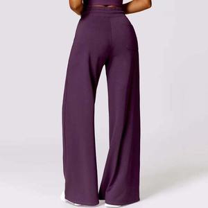 Pantalon tricoté violet taille haute à jambes larges avec poches, coupe ample, décontracté, longueur complète, pour femme, nouvelle collection - Product Image 2