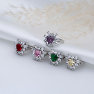 <b>Emerald</b> CZ Stone Heart Shape <b>Silver</b> Cluster Stony <b>Ring</b> Handcrafted 925 Sterling Fine Jewellery Handmade Jewelry - Product Image 2