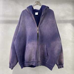 Oversized Heavyweight Vintage Acid Wash Zip Up Fleece Pullover Pocket Hoodies para hombres - Product Image 3