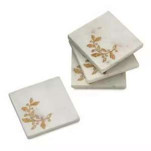 Sous-verre en marbre imprimé belle feuille 4 pièces ensemble tapis de tasse rond personnalisé facile à nettoyer napperons ensemble de dessous de verre en marbre - Product Image 1