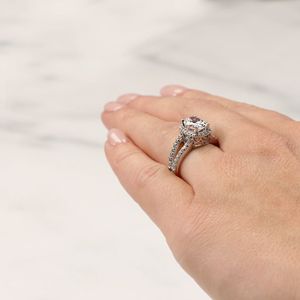 <b>Oval</b> Cut Split Shank Halo <b>Moissanite</b> <b>Engagement</b> <b>Ring</b> - Product Image 3
