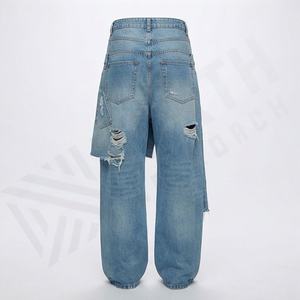 Jeans surdimensionnés pour femmes, vente en gros de pantalons en denim, coton, jambes larges, taille haute, délavés, mode personnalisée, streetwear, pantalons décontractés pour femmes - Product Image 2