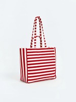 Tas Pantai Anyaman Bohemian Merah Wanita OEM ODM Label Pribadi Logo Kustom Kapasitas Besar untuk Liburan dan Belanja