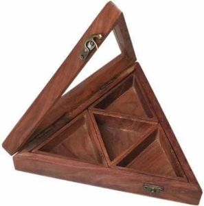 Personnalisé Décoratif Multifonctionnel Sculpté À La Main Gul Triangle Boîte À Épices En Bois Fruits Secs En Gros - Product Image 2