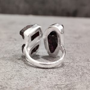 Bijoux en pierre brute bague pour femme grenat naturel pierre précieuse brute janvier pierre de naissance fête trois pierres fête 925 bague en argent Sterling - Product Image 5
