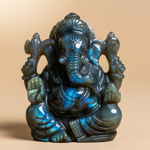 Fait à la main en Inde Statue du Seigneur Ganesha sculptée dans une pierre précieuse de labradorite naturelle Gravure religieuse Artisanat Pierre de palmier de guérison - Product Image 3