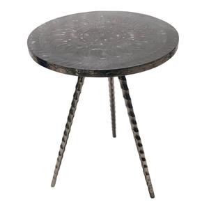 Mesa redonda de aluminio con relieve e inferior de tres patas de metal con acabado de níquel, mesa redonda de café o mesa auxiliar para muebles para el hogar - Product Image 3