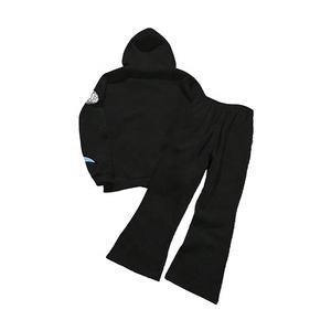 Sweatshirt à capuche avec fermeture éclair lavé à l'acide personnalisé survêtement patchwork lourd costume avec logos brodés - Product Image 2