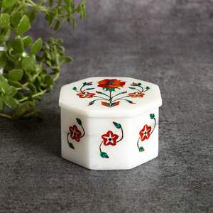 Boîte à bijoux en marbre artisanale avec incrustation en laiton, taille personnalisable, élégant organisateur de décoration intérieure - Product Image 3