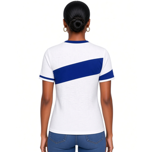 Camiseta Casual de Jersey Premium Azul Rey con Detalles Blancos, Manga Corta, Tejido Repujado, Cuello Redondo, Panel en Contraste y Aplique de Letras Griegas - Product Image 3
