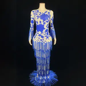 NOVANCE robes de soirée grande taille 2023 diamants brillants glands robe bleue femmes dame élégante fête robe de bal robe longue