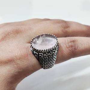 Bague en argent sterling 925 pour homme, en quartz rose naturel, pierre de naissance d'avril, toutes tailles, bijoux de mariage arabes, vente en gros - Product Image 5