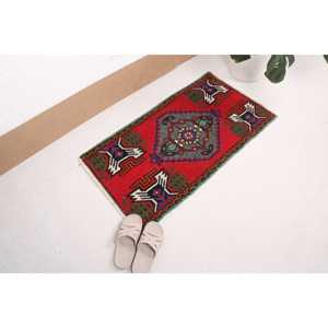 1.8x3.4 ft <b>Rug</b>, Turkish <b>Vintage</b> <b>Rug</b>, Red Green Moroccan <b>Rug</b> - Product Image 2
