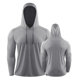 เสื้อผ้าป้องกันแสงแดดสำหรับผู้ชายมีฮู้ดแขนยาวฟิตเนสกีฬาแห้งเร็ววิ่งบาสเกตบอลเสื้อผ้าฝึกซ้อม - Product Image 5