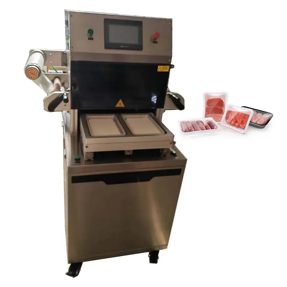 3 ट्रे/मिटे मांस भोजन सब्जी त्वचा पैकिंग मशीन HJ-DQ305VSL ट्रे चैंबर वैक्यूम सीलिंग मशीन