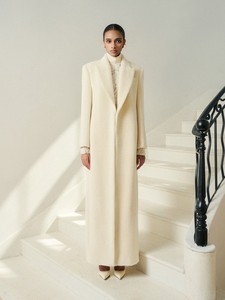 Manteaux de qualité supérieure pour femmes à manches longues Nara Premium alpaga Long manteau Premium alpaga tissu ensembles pour femmes blanc - Product Image 3