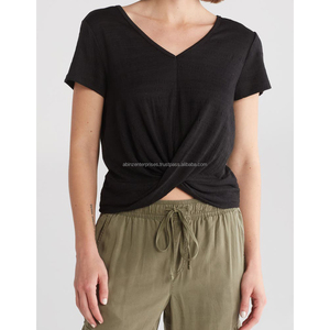 Colección Verano 2024: Camiseta Casual de Gasa para Mujer con Cuello Redondo, Manga Corta, Transpirable, con Ajuste Lateral y Diseño Cruzado Falso - Product Image 6