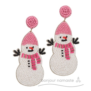 Orecchini di pupazzo di neve con perline fatti a mano all'ingrosso | Orecchino di dichiarazione di vacanza | Regalo di gioielli di Natale invernale | MOQ basso | Pronto per la spedizione - Product Image 5