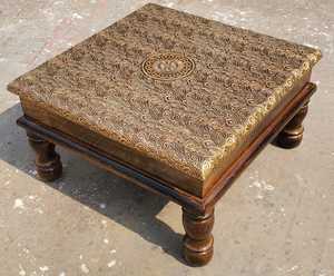 Taburete de madera decorativo de latón arte Puja chowki bhojan sentado/pata/patla/bajot/muebles artesanales multiusos Showpiece - Product Image 1