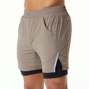 Summer Wear Custom Logo Casual Training <b>Shorts</b> Smoother Softer Compression Lining Woven Breathable Fabric Front <b>Slip</b> - Product Image 3