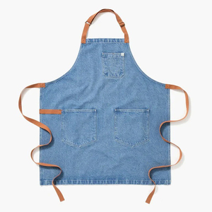 Classic Canvas Bib <b>Apron</b> with Leather Straps Three Pockets Reusable & Durable Machine Washable for Cooking and Daily Use - Product Image 1