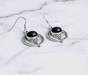 <b>Black</b> Onyx Stud <b>Earrings</b> Sterling Silver Gold Plated Cute Layered Balinese Artisan Jewelry for Anniversary and Party Occasions - Product Image 5