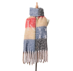 Usine en gros femmes multicolore hiver écharpe élégant épais léger longue longueur Logo personnalisé doux chaud 100% coton - Product Image 2