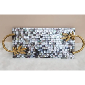 Plateau en nacre noire avec poignées en métal nouveauté décor de table vintage stockage des aliments pour les fournisseurs de restaurant d'hôtel - Product Image 1