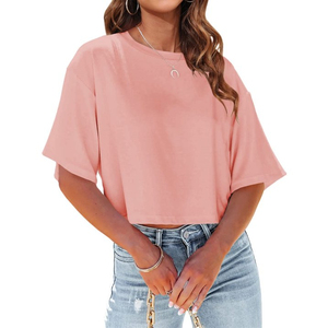 T-shirt rose à impression graphique avec logo personnalisé de haute qualité, haut court en coton et polyester respirant, streetwear pour adolescentes - Product Image 1