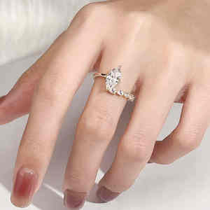 Anillo de Compromiso y Boda de Moissanita, Plata de Ley, Chapado en Oro, Engaste de Garras, Forma de Corazón, Estilo Clásico, Unisex, para Fiestas - Product Image 1