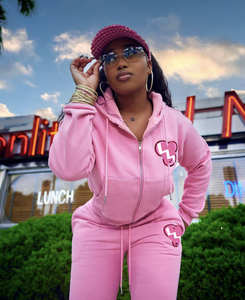 2025 Women's Spring Oversized Velour Tracksuit Custom Premium Rhinestone <b>Zip</b> <b>Hoodie</b> with Sweatsuit Two-Piece Set for Winter - Product Image 2