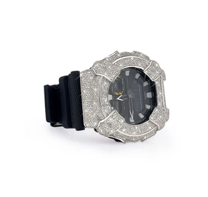 Montre à lunette ronde avec bracelet en moissanite, boîtier en acier inoxydable, résistance à l'eau 10 bars, verre cristal - Product Image 2