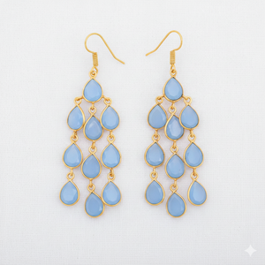 ต่างหูห้อยประดับพลอยบลูแคลเซโดนี เงินแท้ 925 ดีไซน์เนอร์ทำมือ ตัวเรือนแบบ Bezel เหมาะสำหรับงานปาร์ตี้ งานหมั้น ของขวัญ - Product Image 5