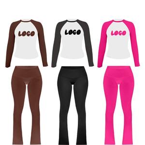 2025 femmes ensemble vêtements manches raglan chemises Flare pantalon bandeau vêtements de détente femmes 2 pièces pantalon ensemble salon 2 pièces femmes ensembles - Product Image 1